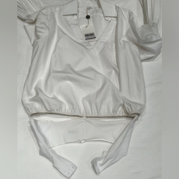 Alix NYC V-Neck Pleated-Sleeve White Shirt Women Sz L - Picture 8 of 10